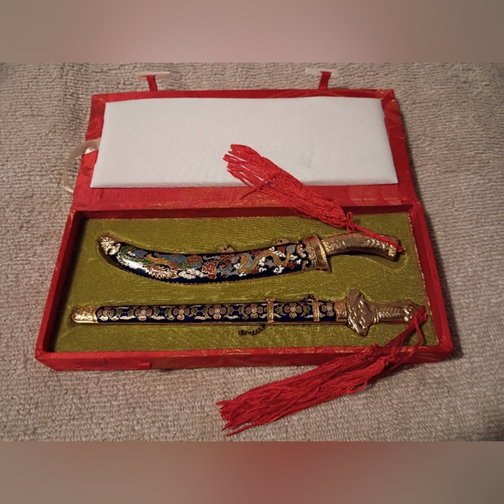 Vintage Chinese Dragon Cloisonne' Sword & Scabbard Letter Opener.